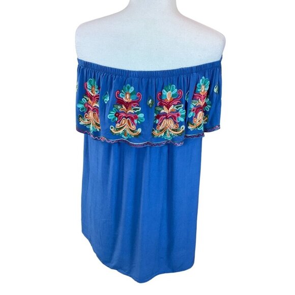Surf Gypsy Colorful Floral Embroidered Off-The-Shoulder Dress/Swim Cover Up Med - Picture 5 of 10